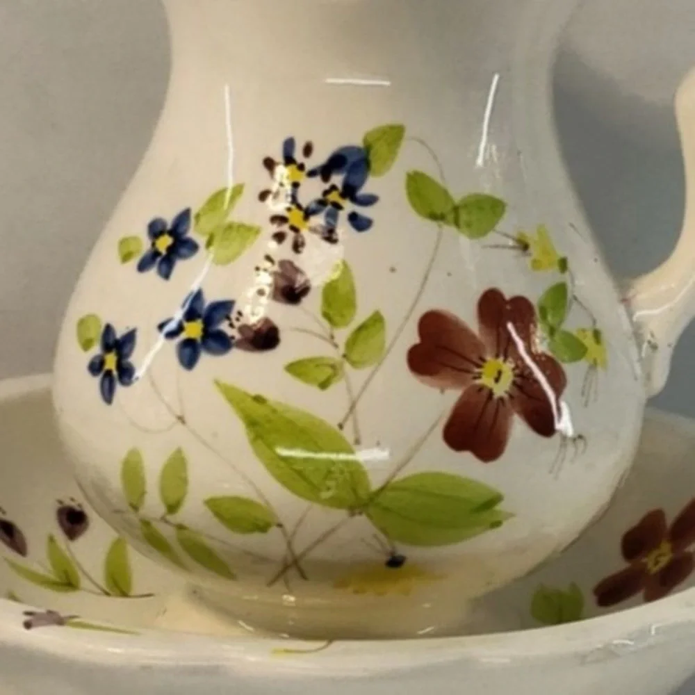 UNBRANDED Pitcher Basin‎ Set Adult Small White Excellent Ceramic Floral Decor